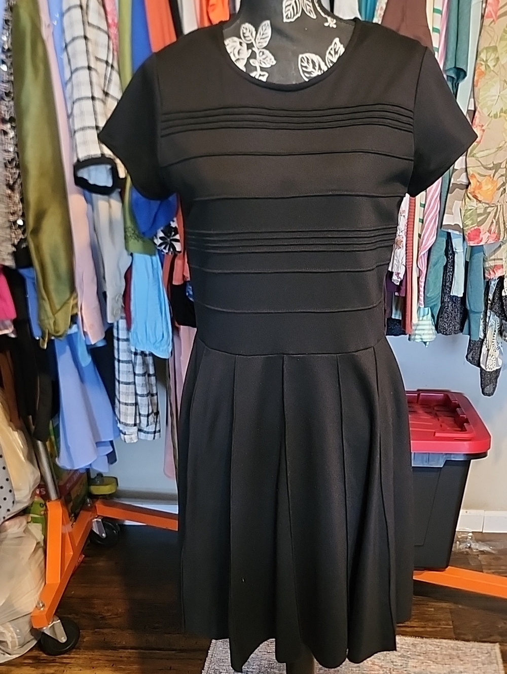 Classic Black Pleated Fit & Flare Dress